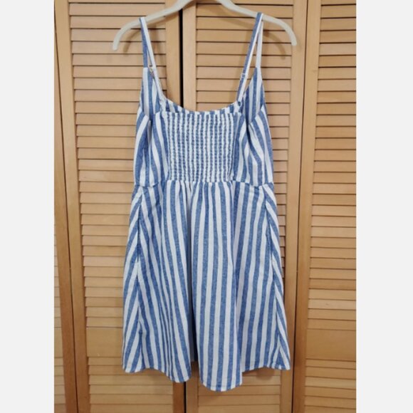 Old Navy White & Blue Striped Fit & Flare Linen-Blend Mini Dress L - Picture 7 of 8